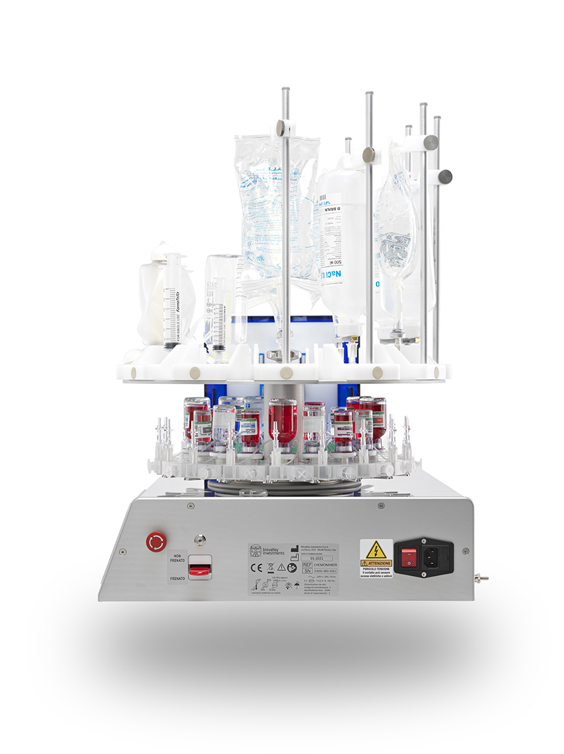ChemoMaker+® front view, fully loaded with bags and vials